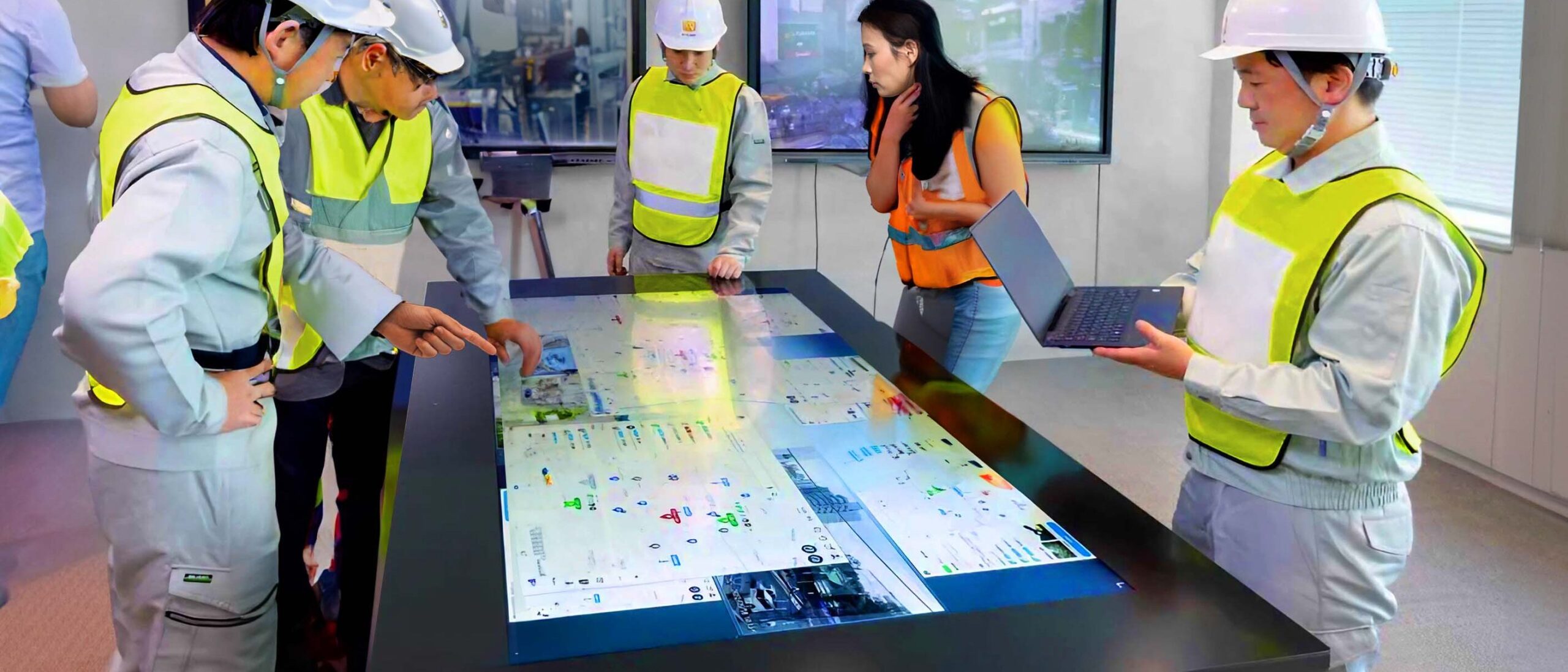 faytech 65-inch touch monitor in Japanese emergency meeting room